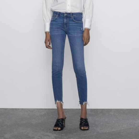 Zara Mid Rise Skinny Jeans Ankle Raw Hem Shark Bite Hem Distressed US 8 - Picture 16 of 16